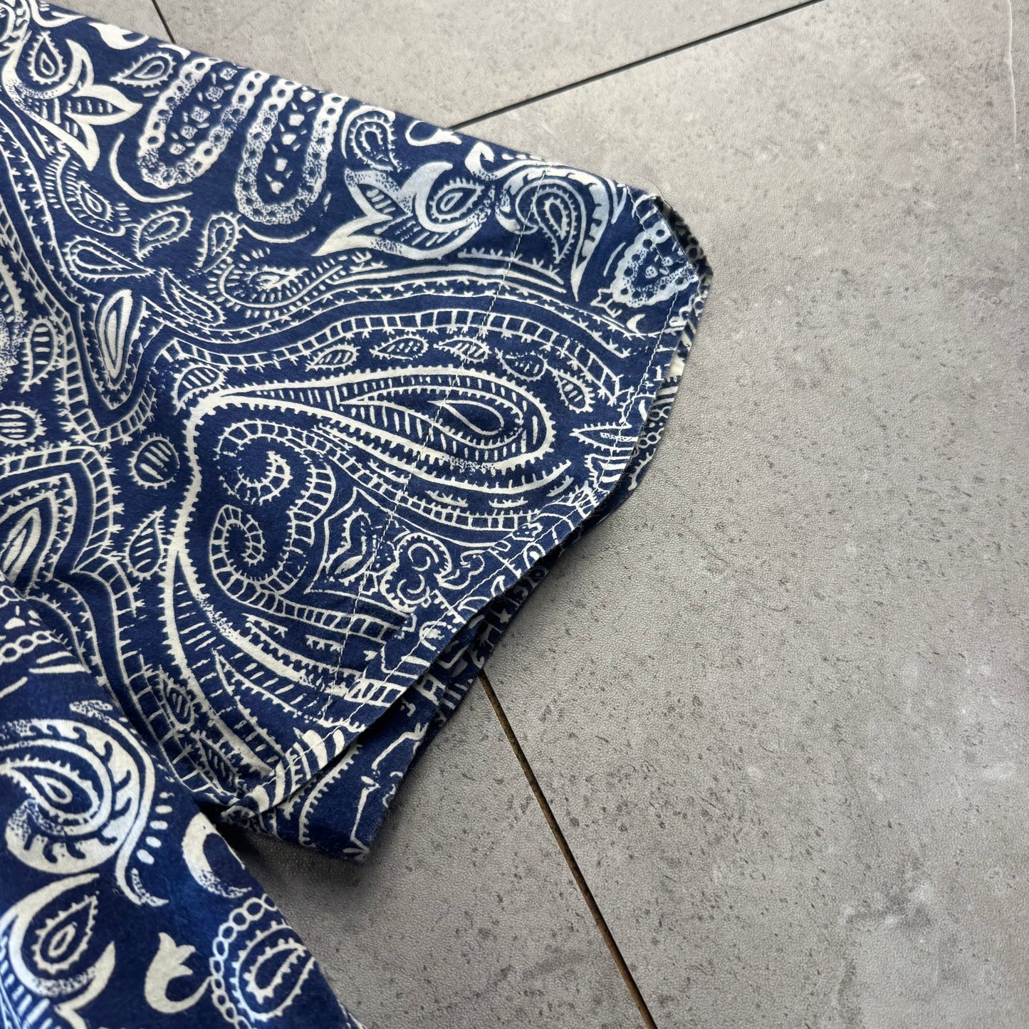 00s Ralph Lauren Polo Jeans Co. Blue Paisley Open Collar Shirt S