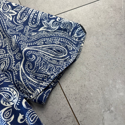 00s Ralph Lauren Polo Jeans Co. Blue Paisley Open Collar Shirt S