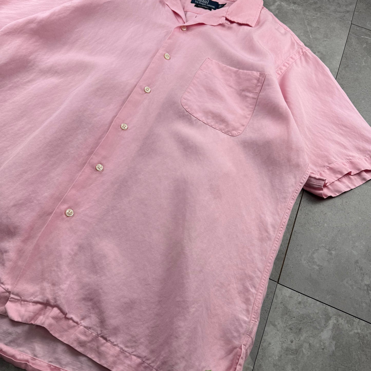 00s Polo by Ralph Lauren Caldwell Pink Linen x Silk Open Collar Shirt