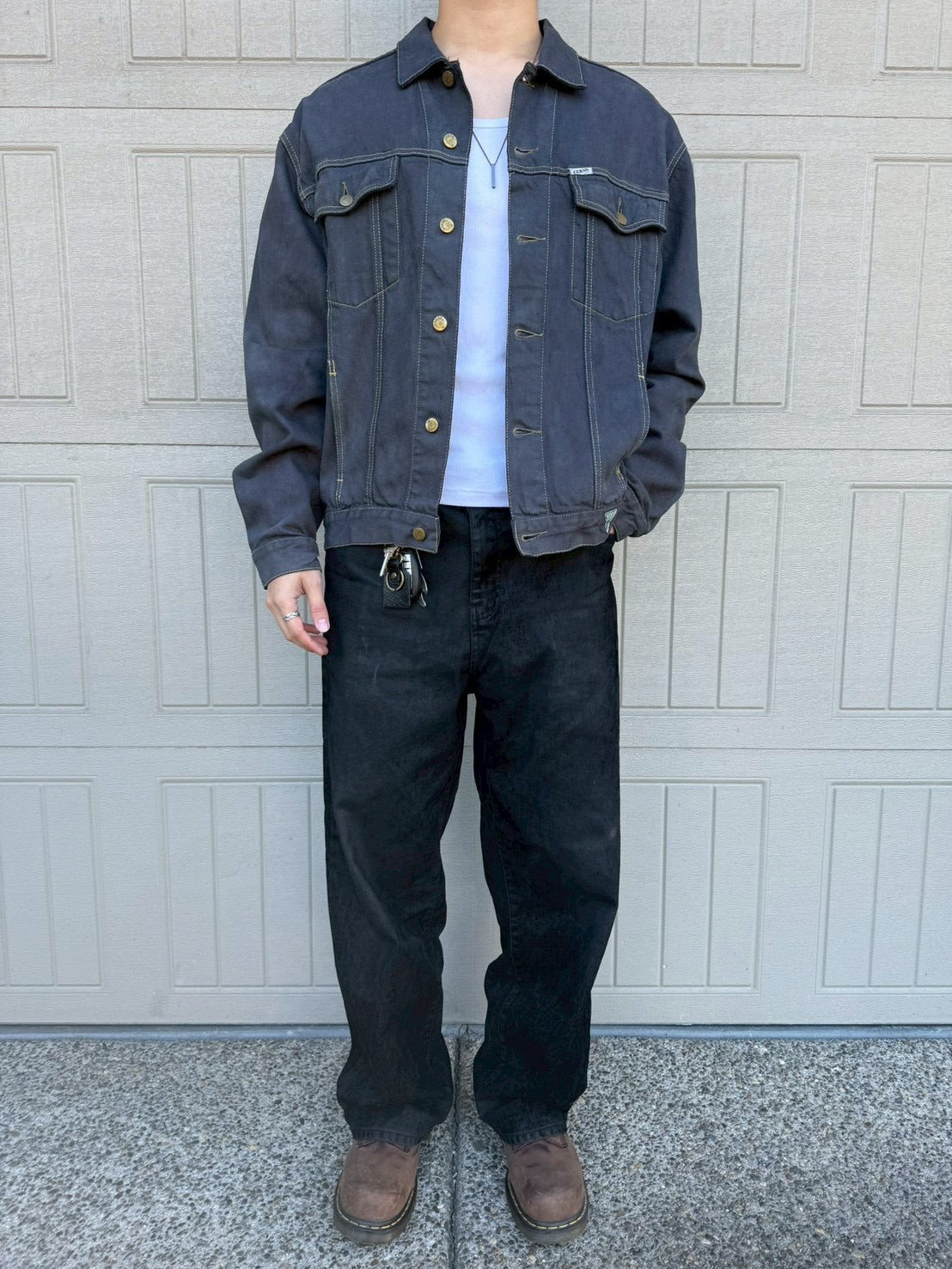 90s GUESS Made in USA Black/Dark Gray Denim Jacket