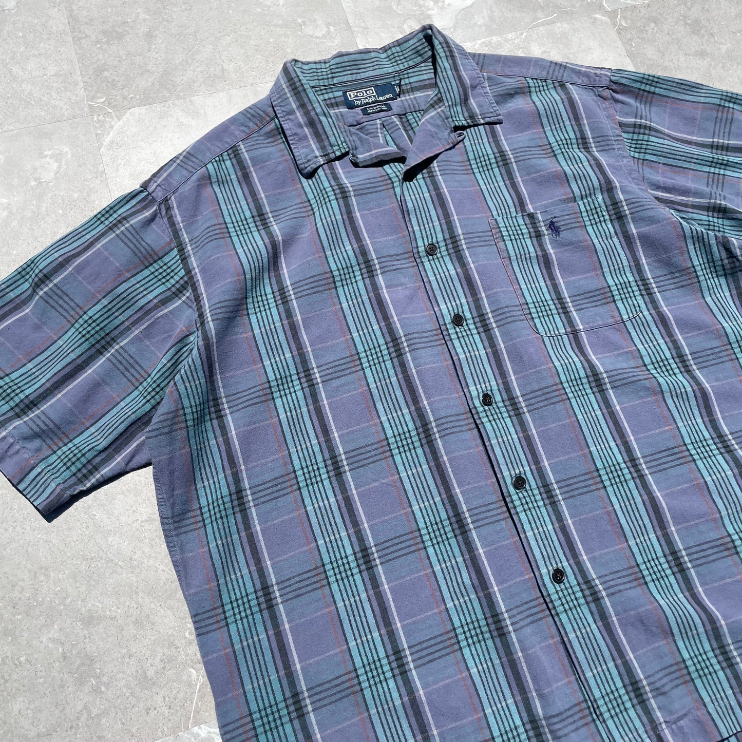 90s Ralph Lauren Caldwell Blue Checkered Hawaiian Shirt