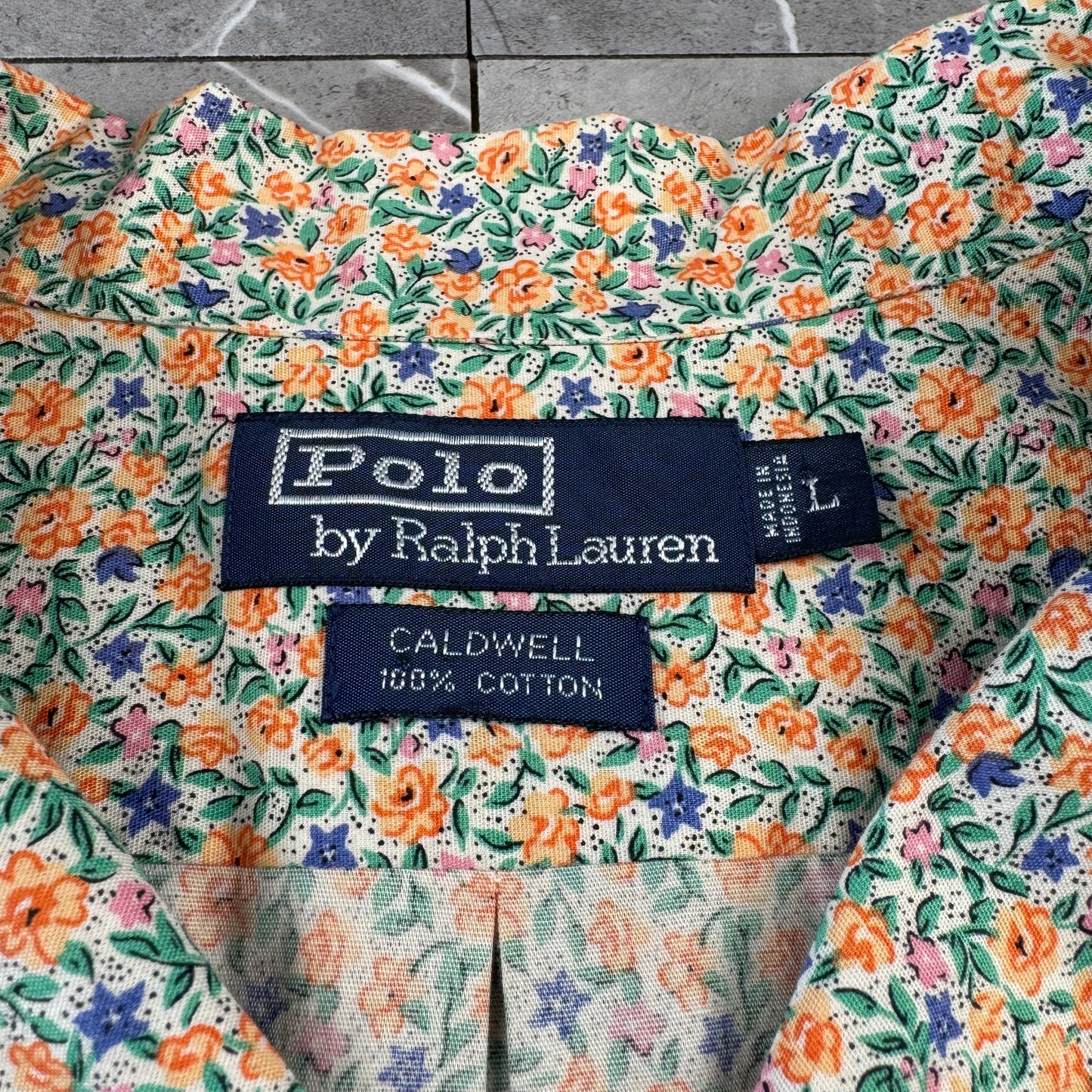 00s Polo by Ralph Lauren Caldwell Orange Flower Open Collar Shirt L