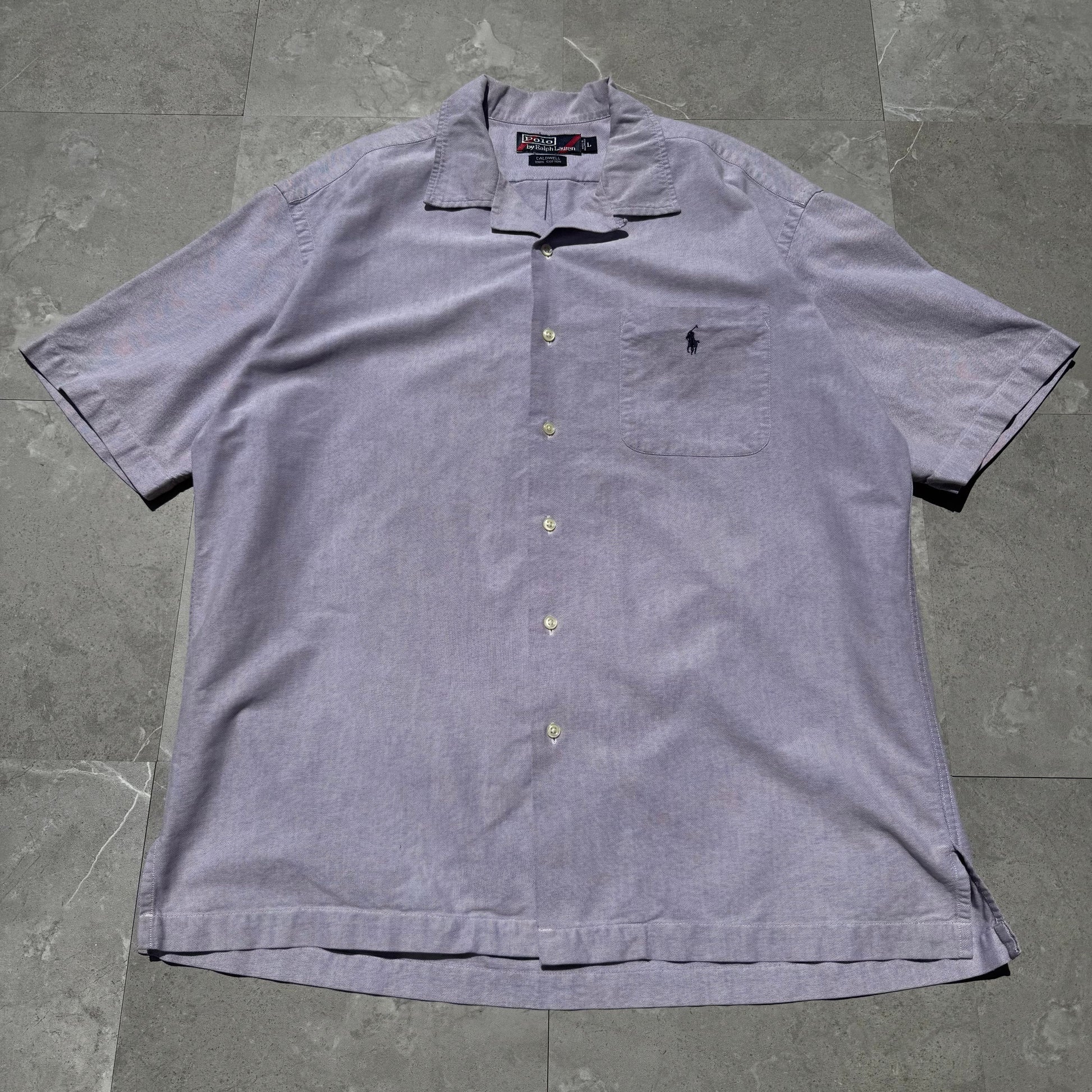 90s-00s Ralph Lauren Caldwell Purple Cotton Pocket Pony Open Collar Shirt KiiChain Clothing