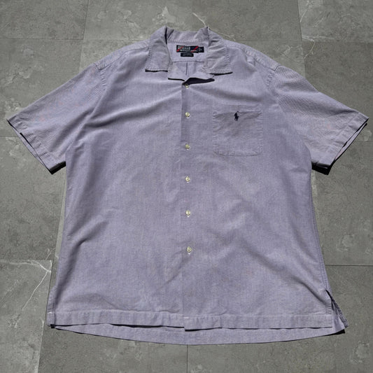 90s-00s Ralph Lauren Caldwell Purple Cotton Pocket Pony Open Collar Shirt KiiChain Clothing