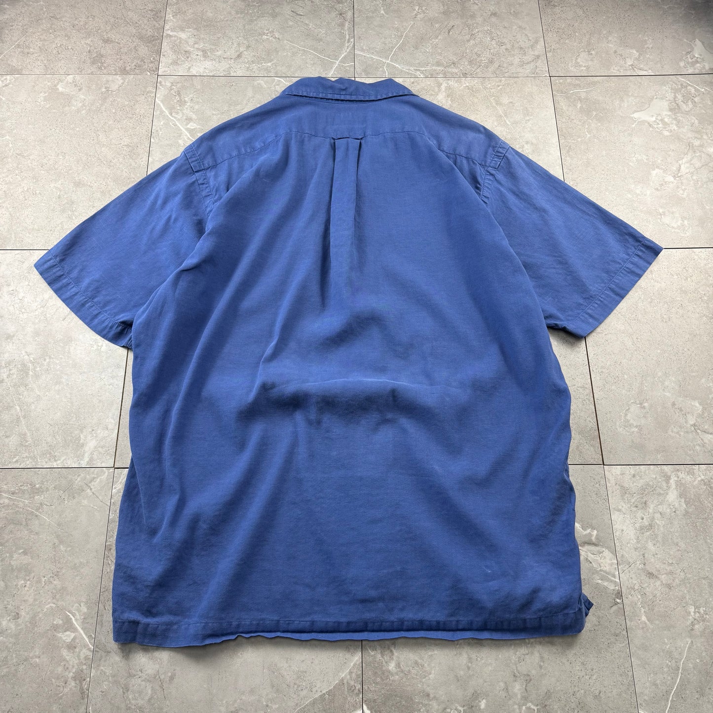 00s Polo by Ralph Lauren Curham Blue Linen x Cotton Open Collar Shirt L