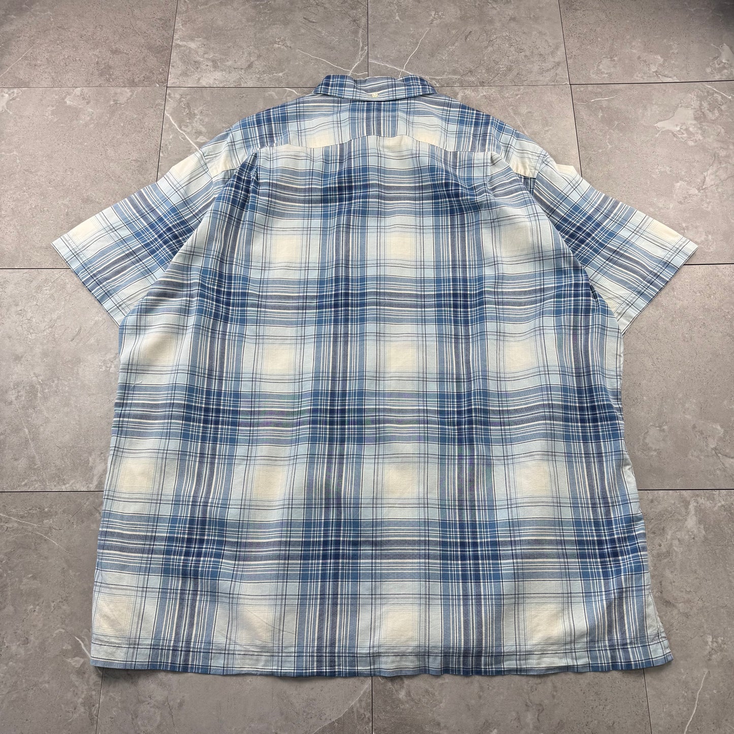 00s Ralph Lauren Bob Camp Blue Checkered Button Down Short Sleeve Shirt XL