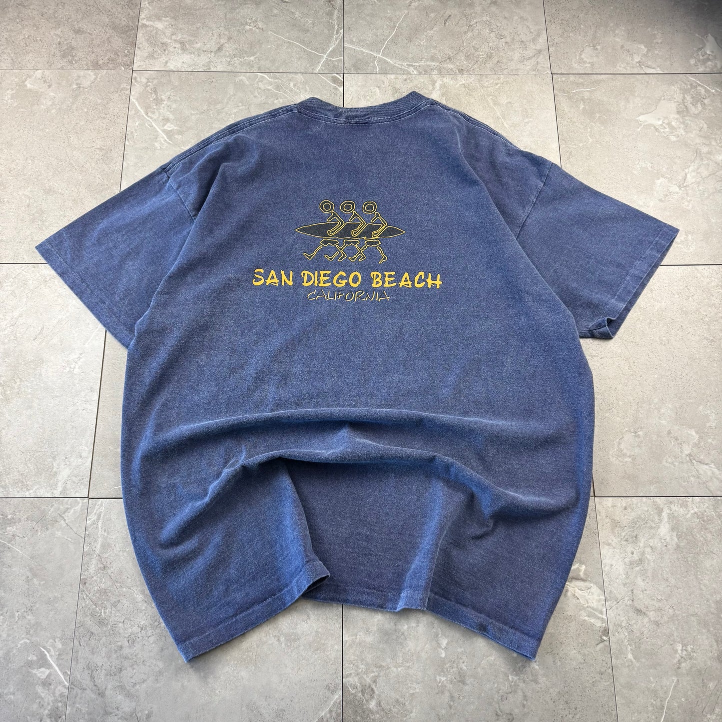 90s Delta San Diego Beach Made in USA Faded Blue Surf Graphic T-Shirt