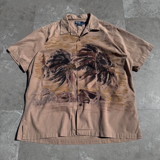 90s-00s Ralph Lauren “Vintage Camp” 100% Linen Palm Tree Open Collar Shirt KiiChain Clothing