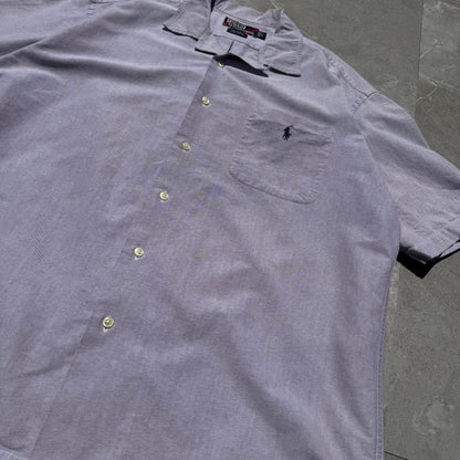 90s-00s Ralph Lauren Caldwell Purple Cotton Pocket Pony Open Collar Shirt KiiChain Clothing