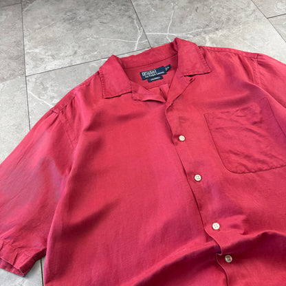 00s Polo by Ralph Lauren Caldwell Red Silk x Linen Open Collar Shirt M