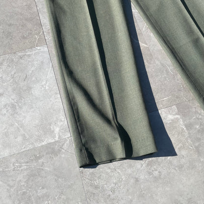 90s Lands' End Olive Green Two-Tuck Pleated Wool Slacks Size 34