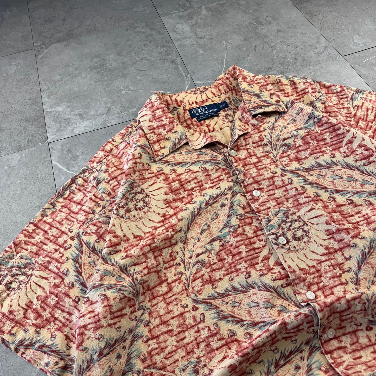 00s Polo by Ralph Lauren Vintage Camp Red Leaf Open Collar Shirt XL