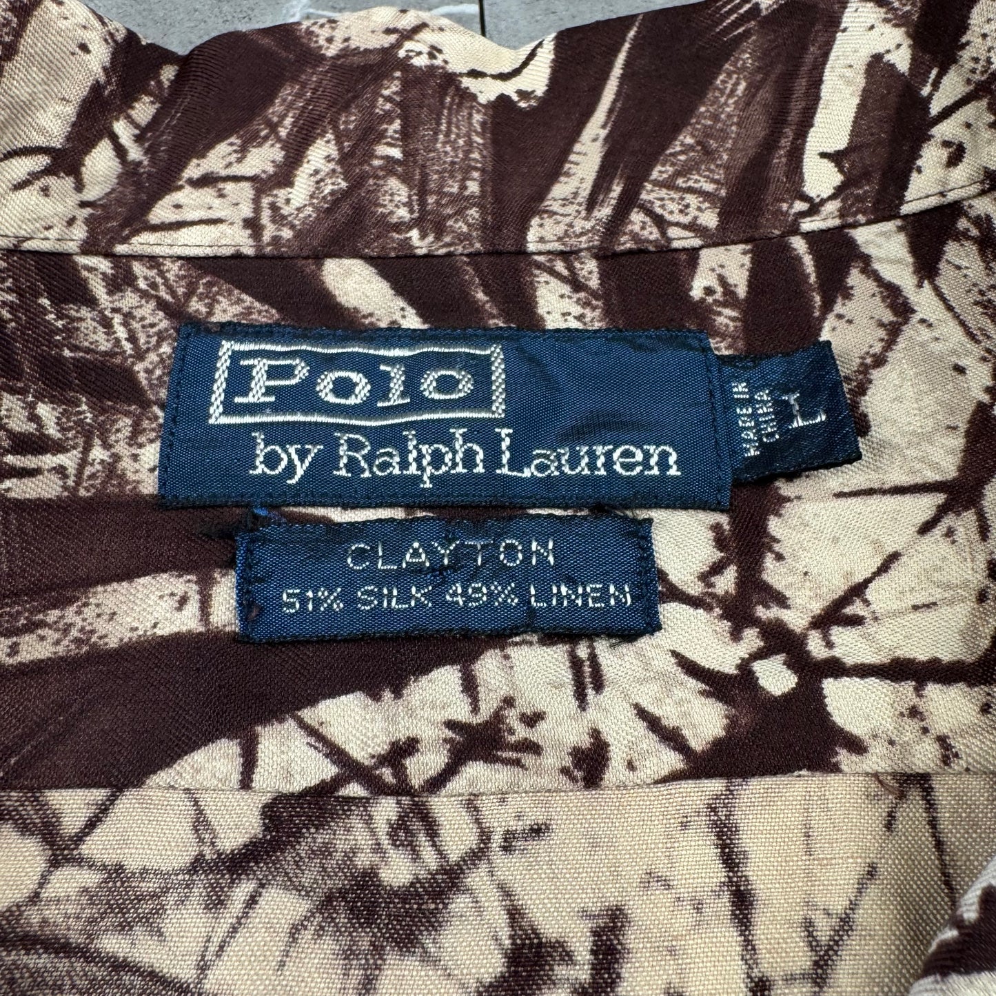 00s Polo by Ralph Lauren Clayton Brown Silk x Linen Short Sleeve Shirt L