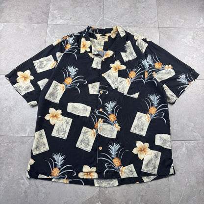00s Jamaica Jaxx 100% Silk Black Floral Hawaiian Shirt