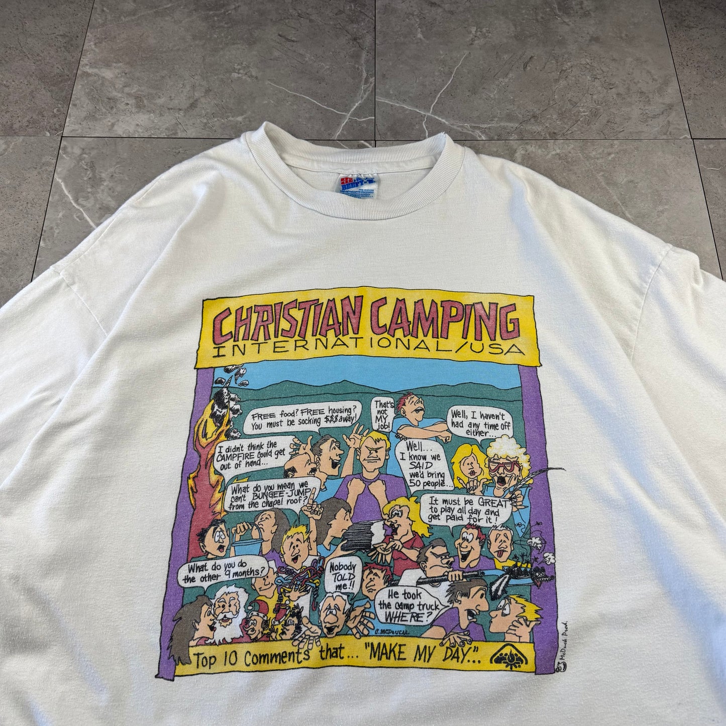 90s Hanes Beefy-T Christian Champic White Single Stitch Comic Graphic T-Shirt