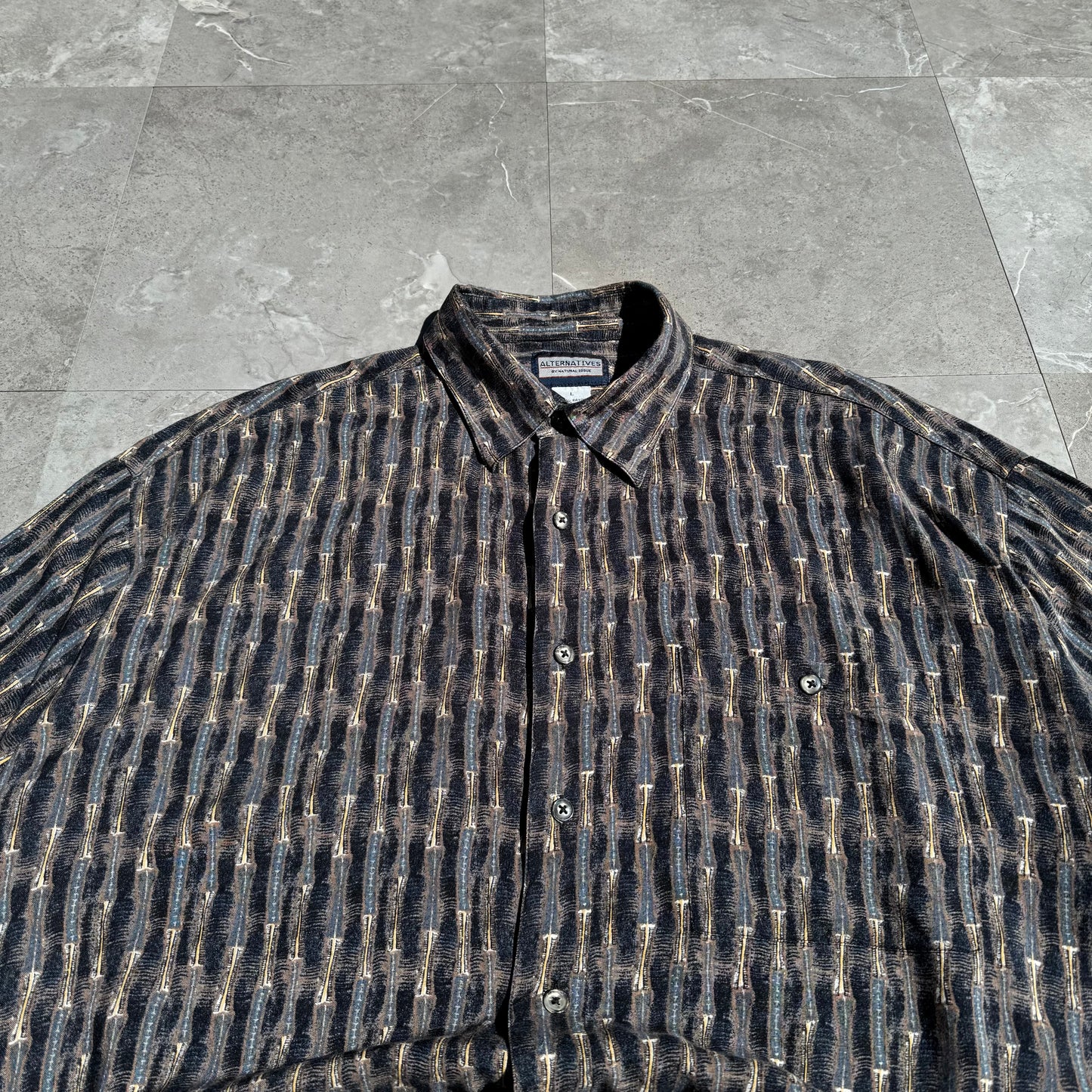 90s Alternatives by Natural Issue Striped Graphic 100% Rayon Short Sleeve Shirt KiiChain Clothing