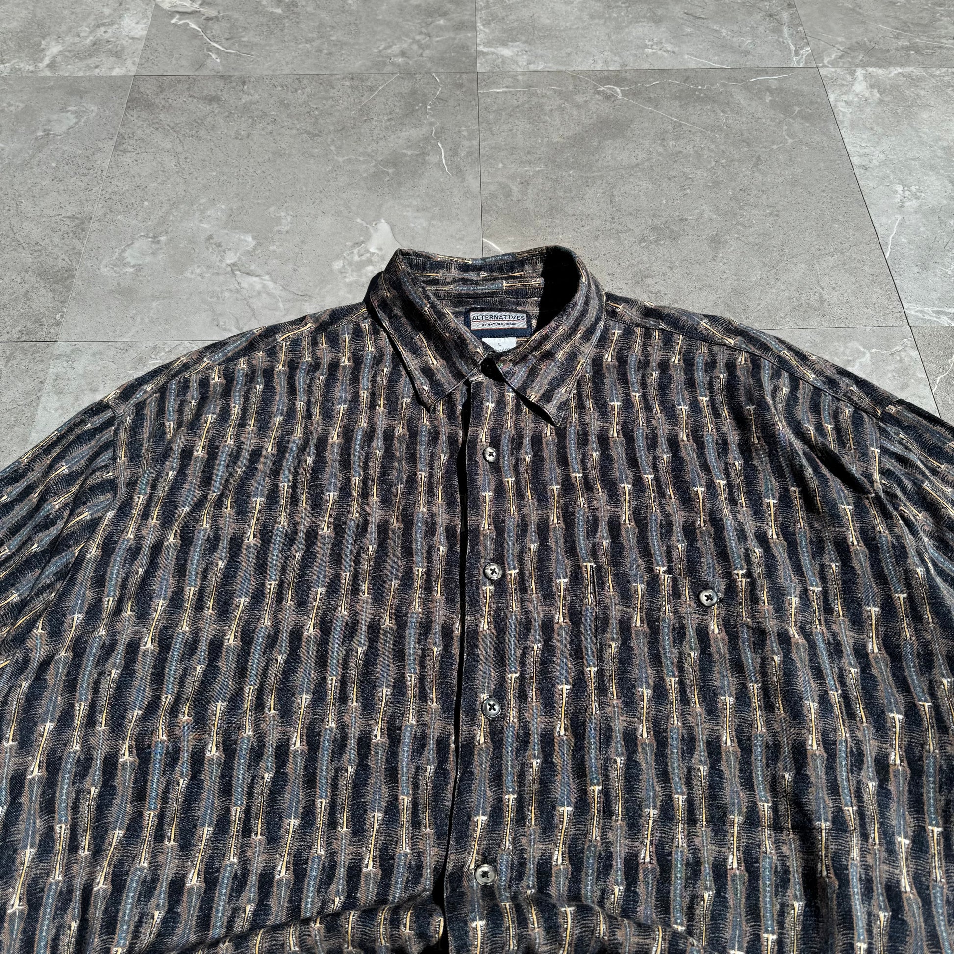 90s Alternatives by Natural Issue Striped Graphic 100% Rayon Short Sleeve Shirt KiiChain Clothing