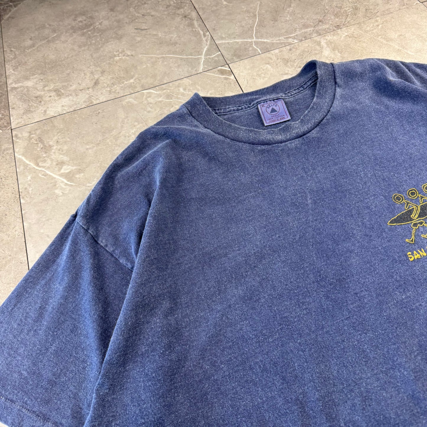 90s Delta San Diego Beach Made in USA Faded Blue Surf Graphic T-Shirt