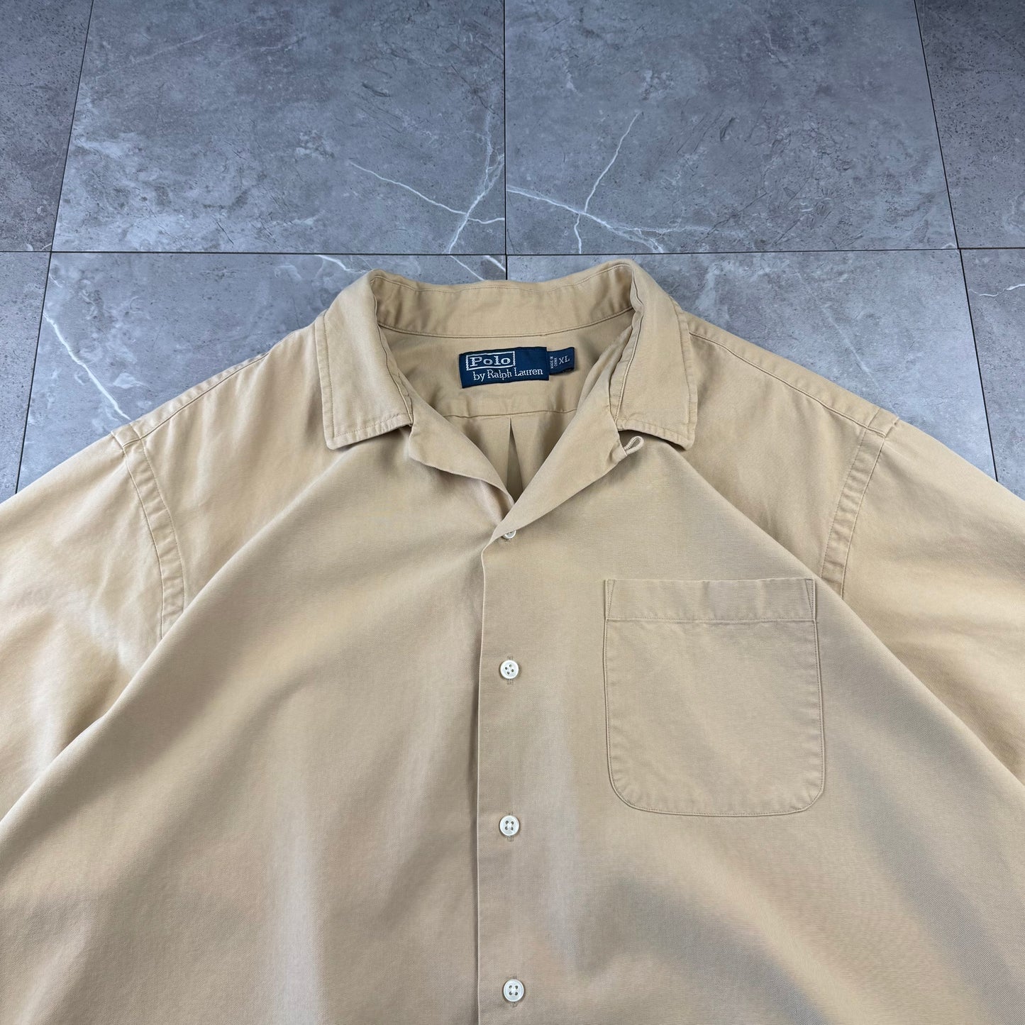 00s Polo by Ralph Lauren Mustard Brown Silk x Cotton Open Collar Shirt