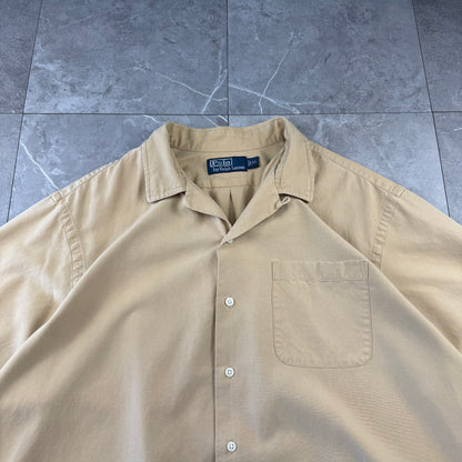00s Polo by Ralph Lauren Mustard Brown Silk x Cotton Open Collar Shirt