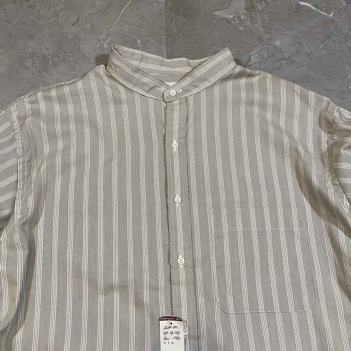 90s Deadstock Arrow Collection Made in USA Beige Striped Stand Collar Shirt