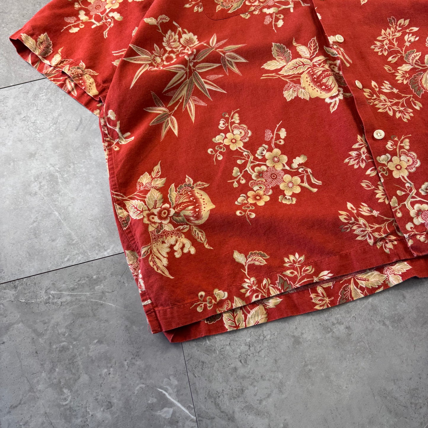 00s Polo by Ralph Lauren Vintage Camp Red Floral Open Collar Shirt