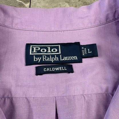 00s Polo by Ralph Lauren Caldwell Purple Silk x Linen Open Collar Shirt L