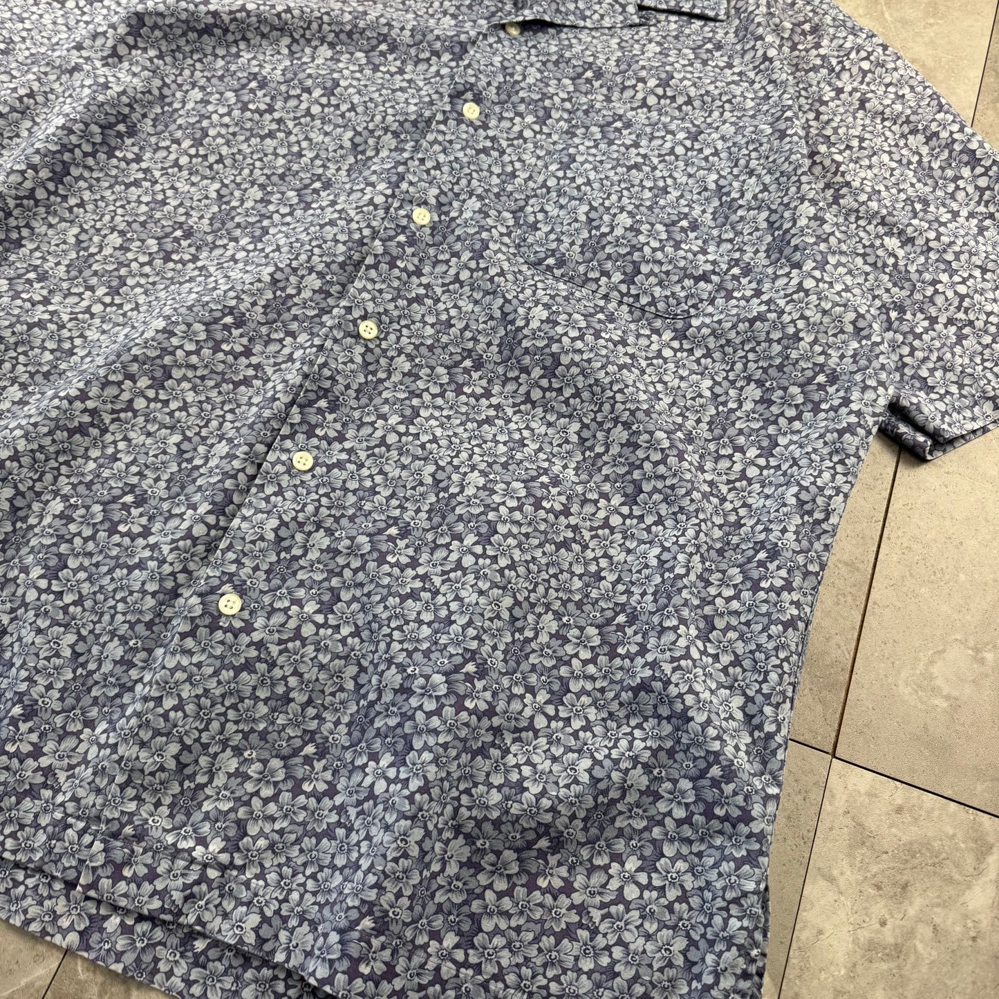 00s Polo by Ralph Lauren Caldwell Blue Flower Open Collar Shirt