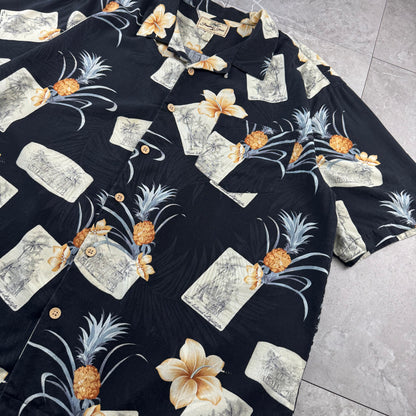 00s Jamaica Jaxx 100% Silk Black Floral Hawaiian Shirt