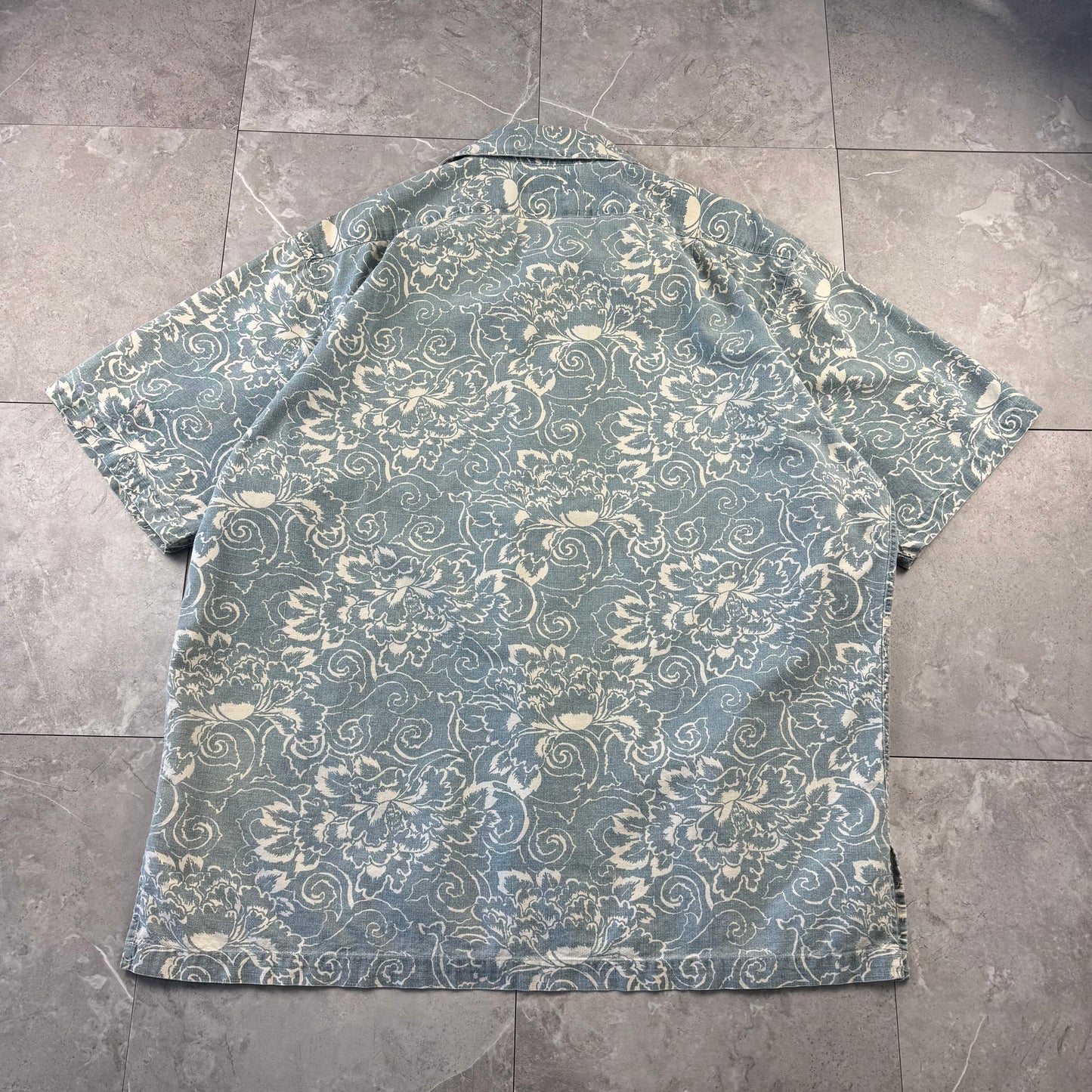 90s Polo by Ralph Lauren Faded Blue Paisley Open Collar Shirt L