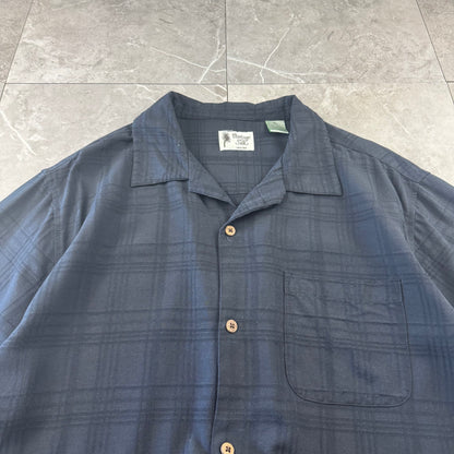 80s-90s Vintage Silk Black 3D Checkered 100% Silk Open collar Shirt XL