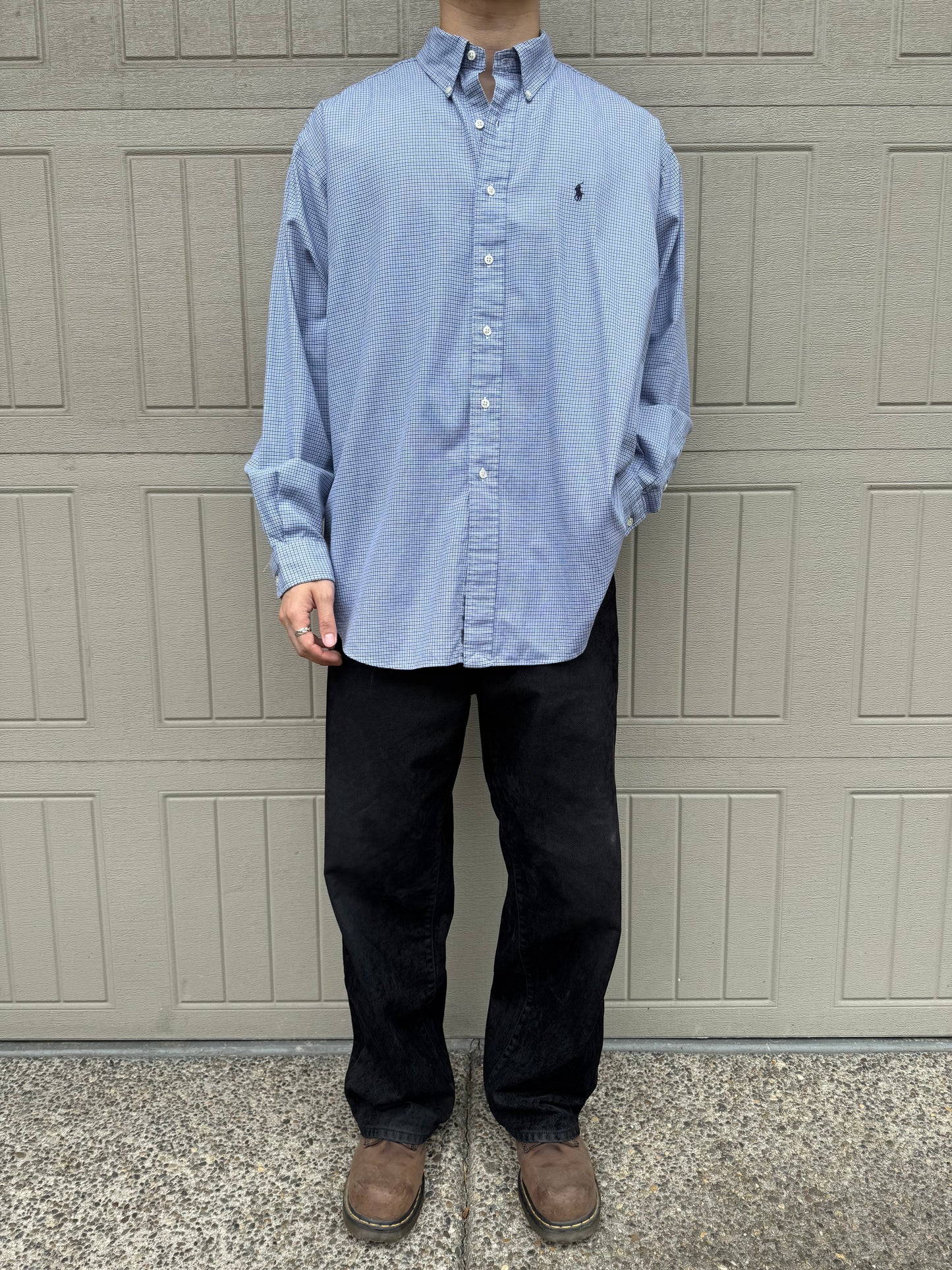 00s Ralph Lauren “Blake” 100% Two-Ply Cotton Blue Houndstooth Checkered Button Down Shirt