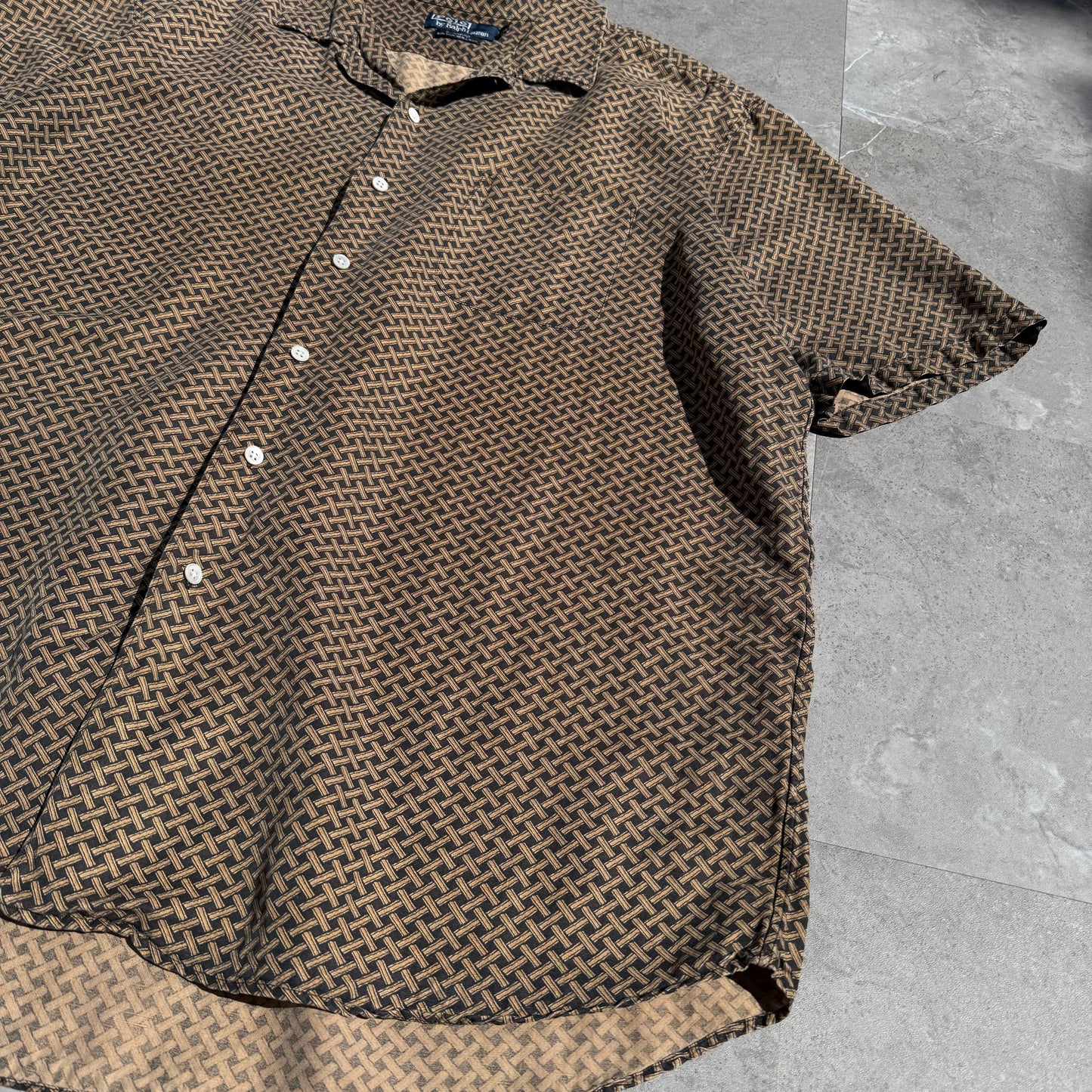 90s-00s Ralph Lauren “Bonnard”  Silk x Linen Cross Pattern Open Collar Shirt KiiChain Clothing