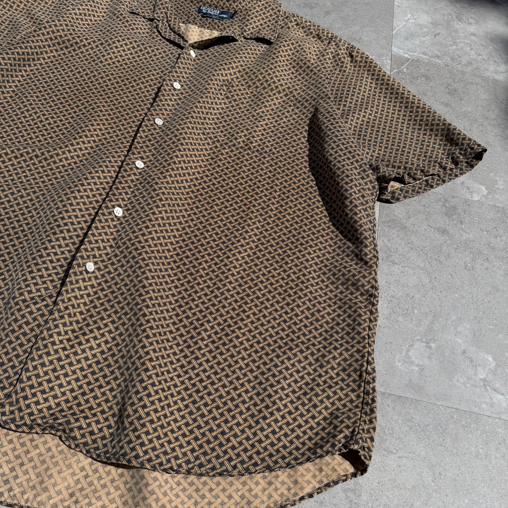 90s-00s Ralph Lauren “Bonnard”  Silk x Linen Cross Pattern Open Collar Shirt KiiChain Clothing