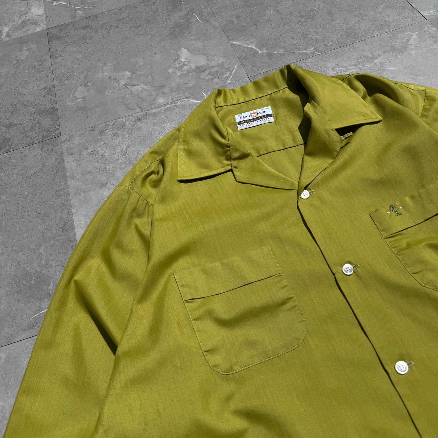 60s Grant-Crest Poly-Cotton Open Collar Long Sleeve Shirt KiiChain Clothing