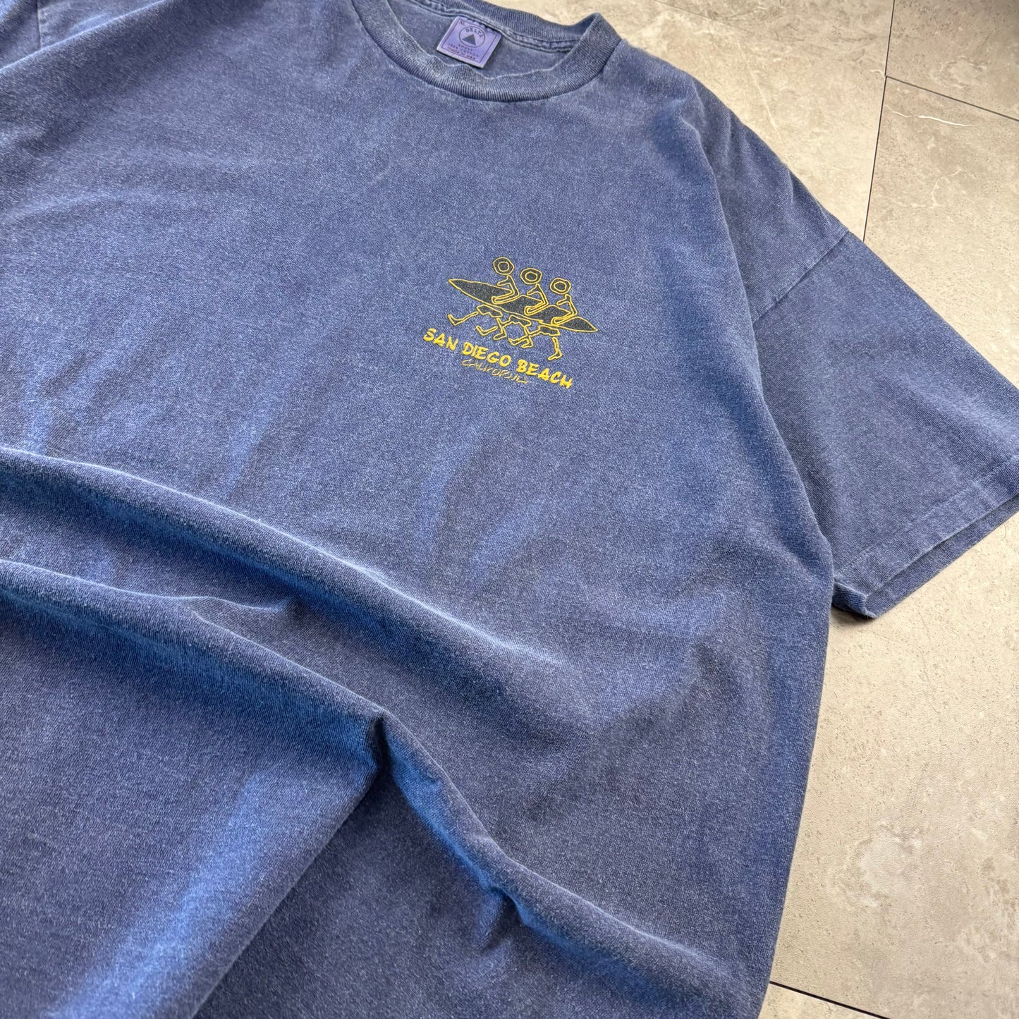 90s Delta San Diego Beach Made in USA Faded Blue Surf Graphic T-Shirt