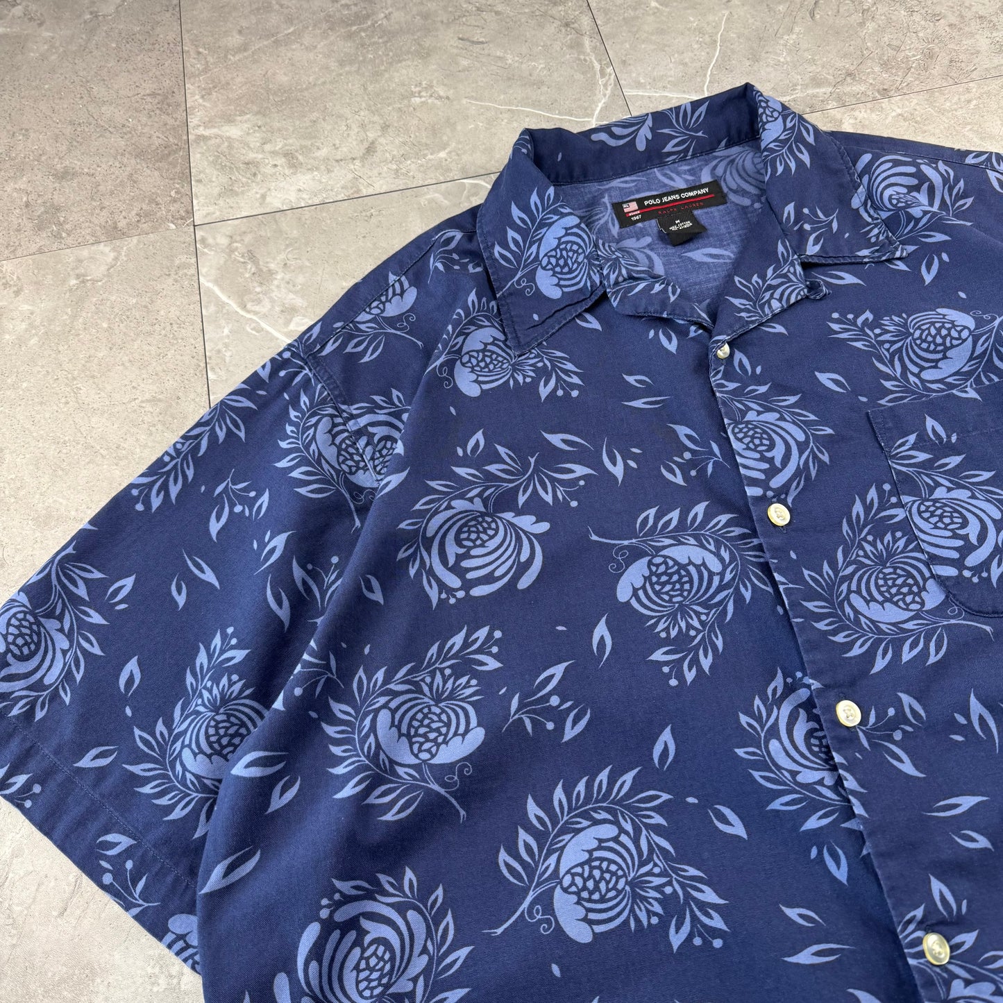 00s Ralph Lauren Polo Jeans Co. Navy Floral Open Collar Shirt