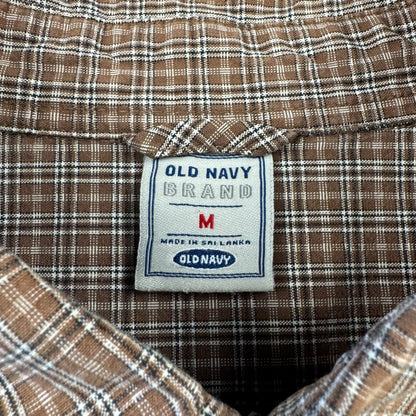 90s Old Navy Brown Checkered Short Sleeve Shirt M