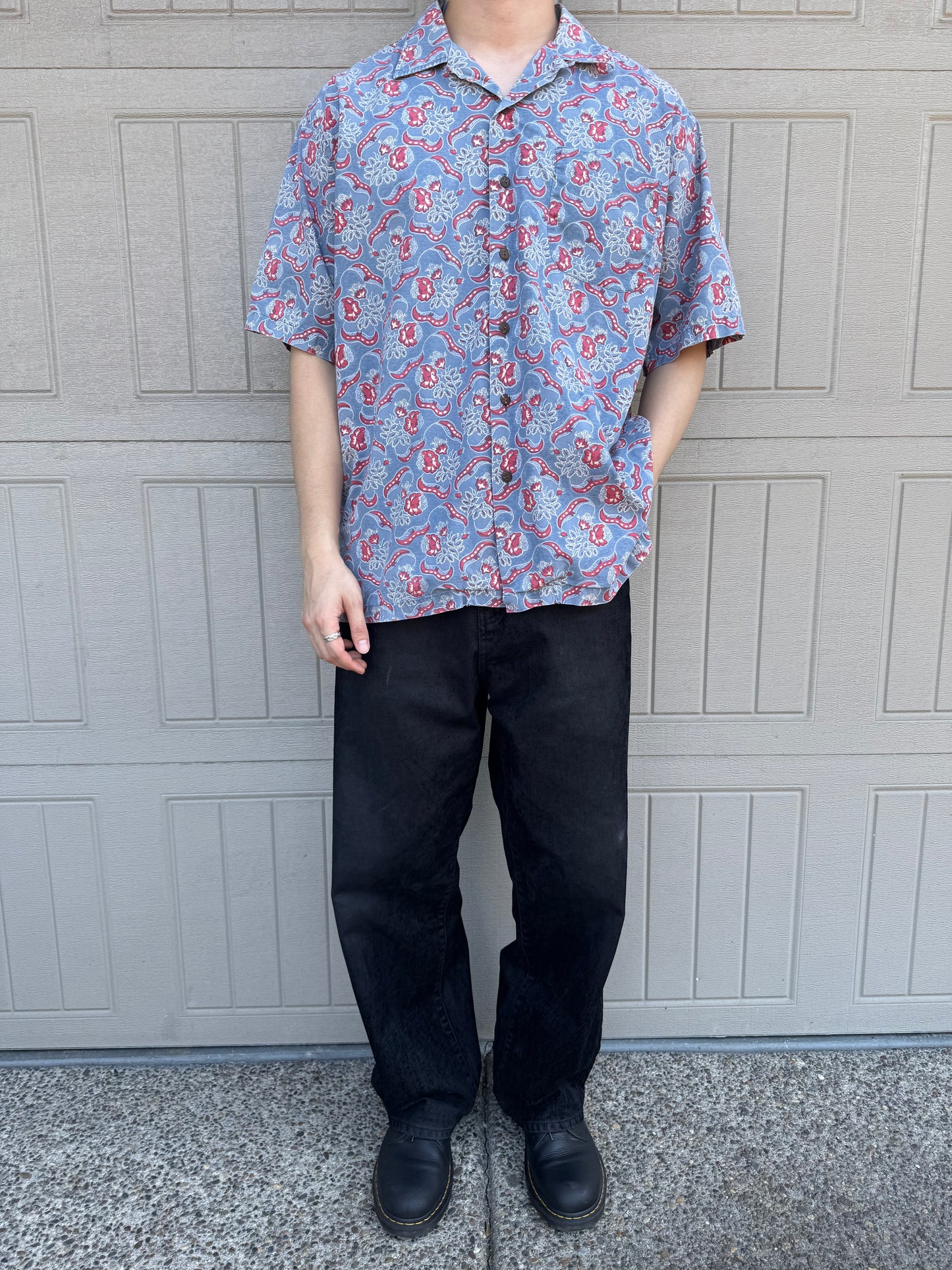 00s Polo by Ralph Lauren Clayton Blue Paisley Open Collar Shirt