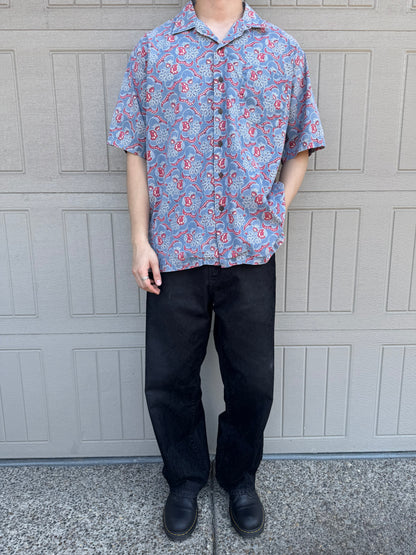 00s Polo by Ralph Lauren Clayton Blue Paisley Open Collar Shirt