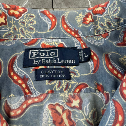 00s Polo by Ralph Lauren Clayton Blue Paisley Open Collar Shirt