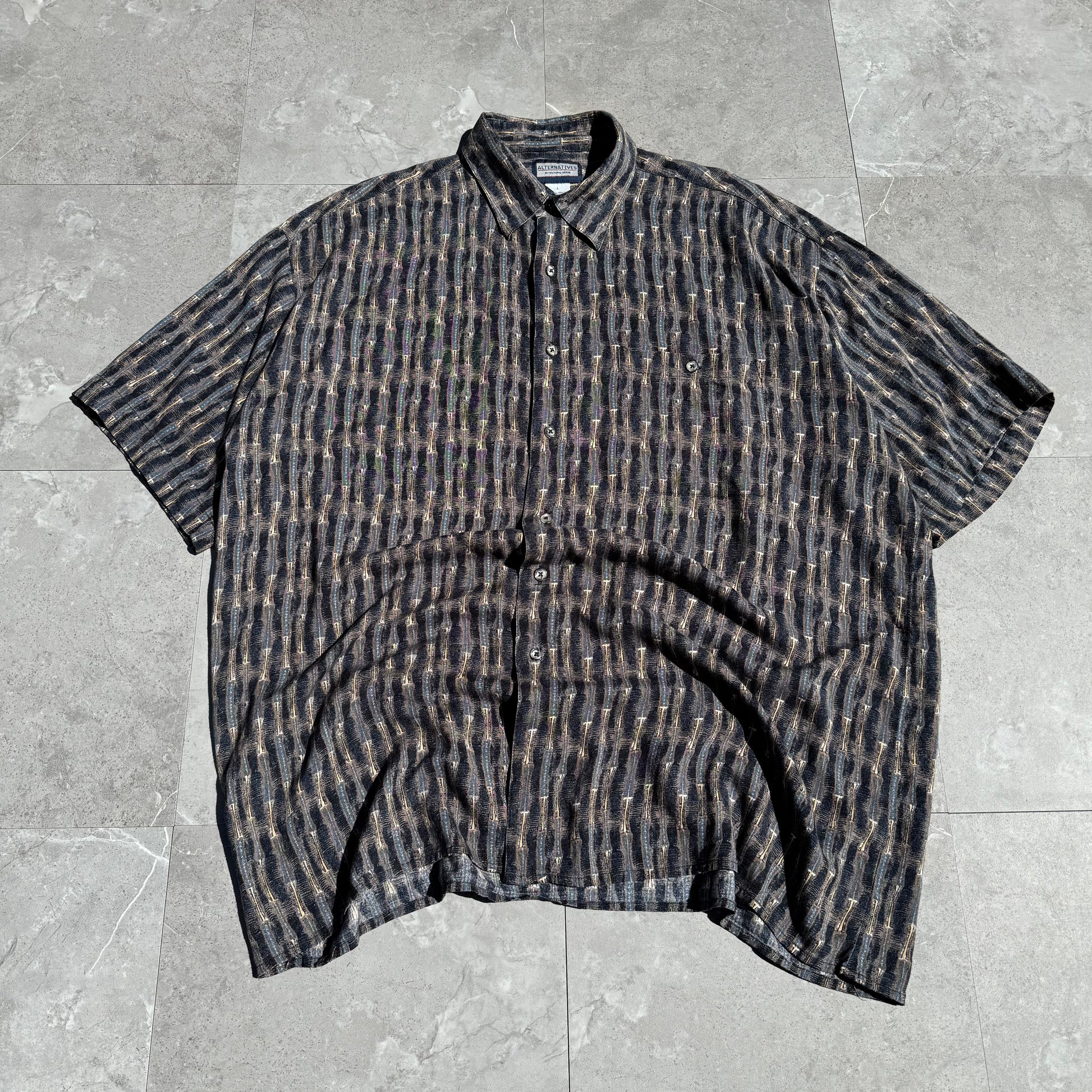 90s Alternatives by Natural Issue Striped Graphic 100% Rayon Short Sleeve Shirt KiiChain Clothing