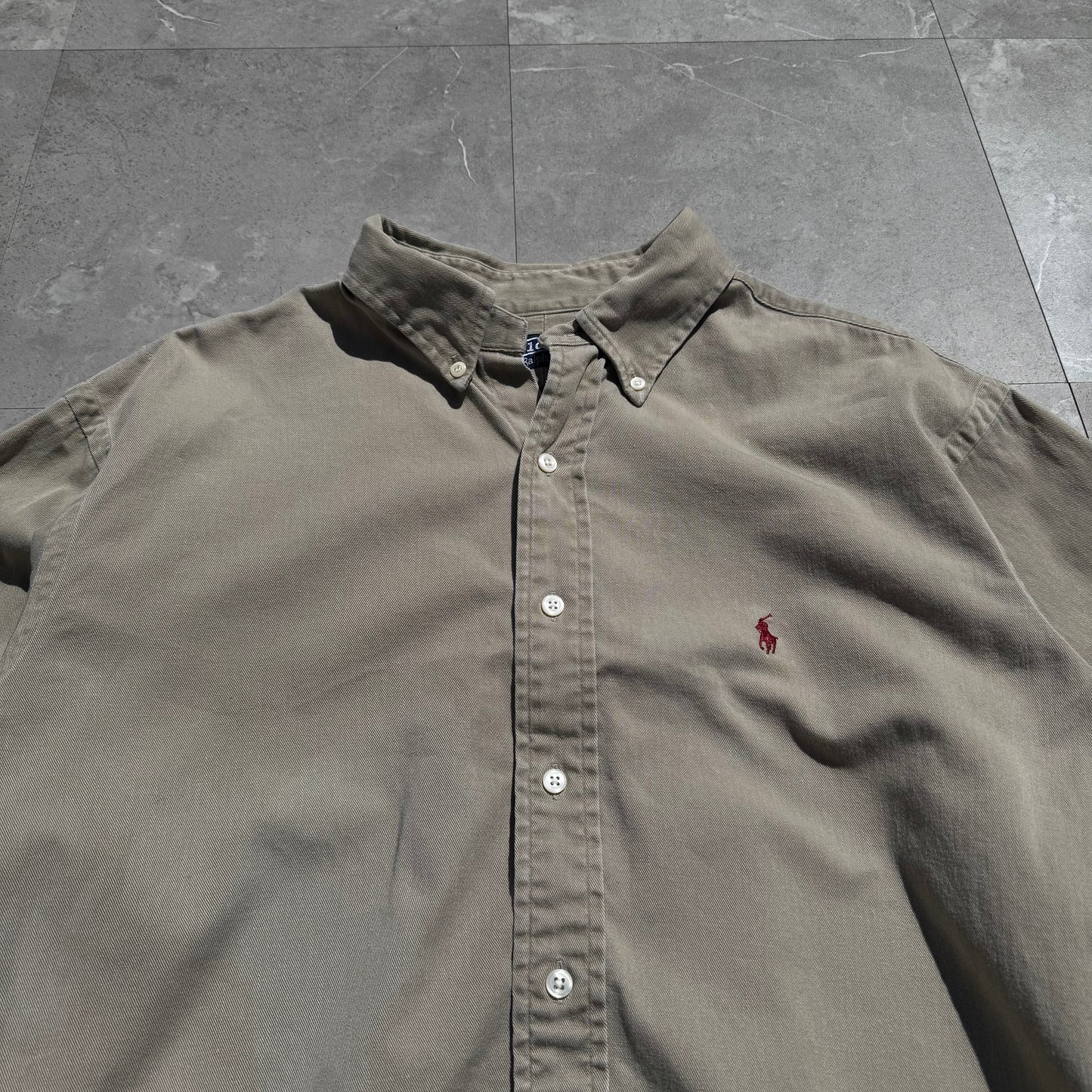 90s Ralph Lauren Beige Heavyweight Button Down Shirt KiiChain Clothing