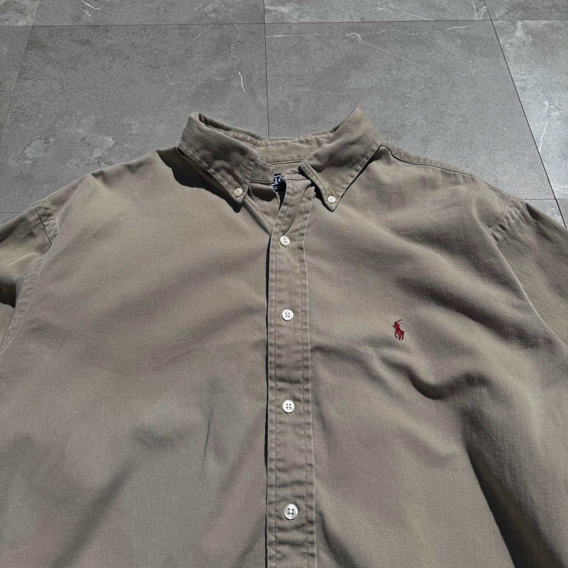 90s Ralph Lauren Beige Heavyweight Button Down Shirt KiiChain Clothing