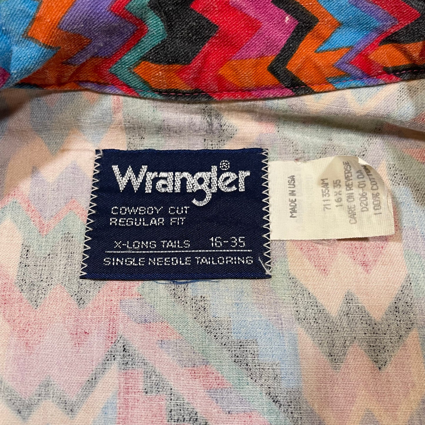 80s Wrangler X-Long Tails Made in USA Color Design Western Shirt