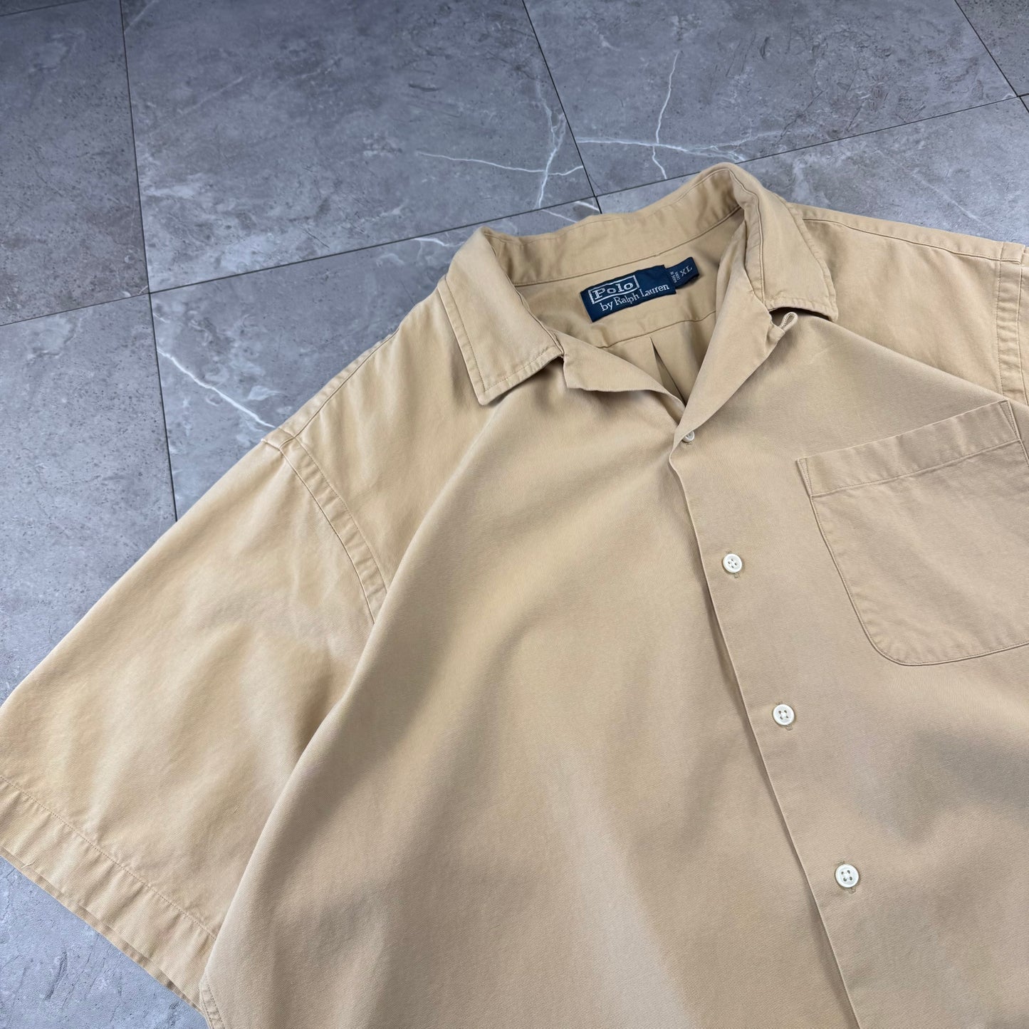 00s Polo by Ralph Lauren Mustard Brown Silk x Cotton Open Collar Shirt