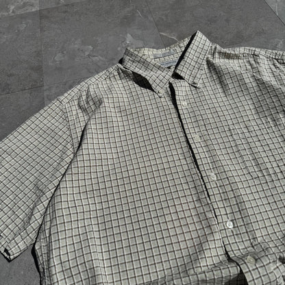 90s-00s John Ashford Cream Seersucker Checkered Cotton Short Sleeve Shirt KiiChain Clothing