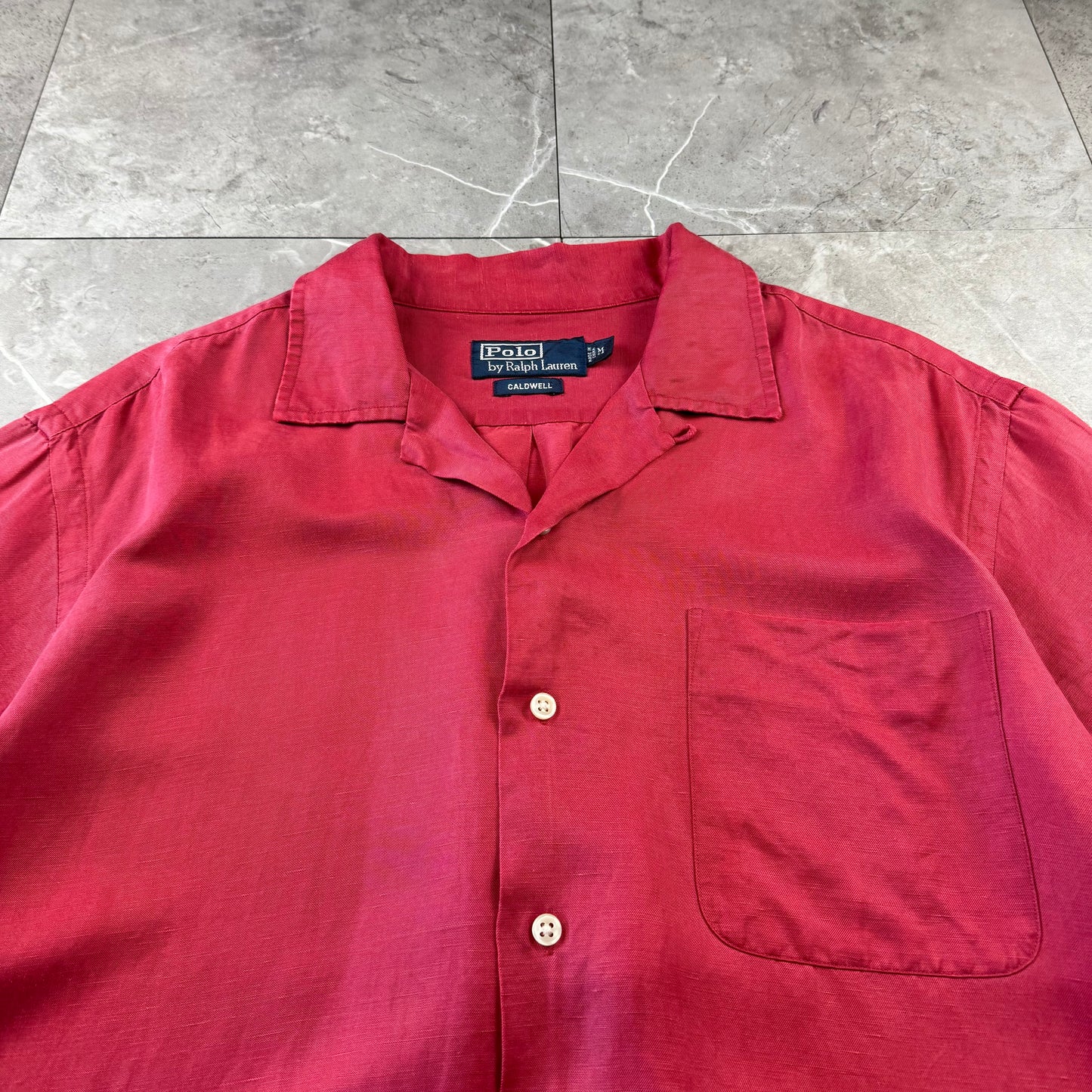 00s Polo by Ralph Lauren Caldwell Red Silk x Linen Open Collar Shirt M