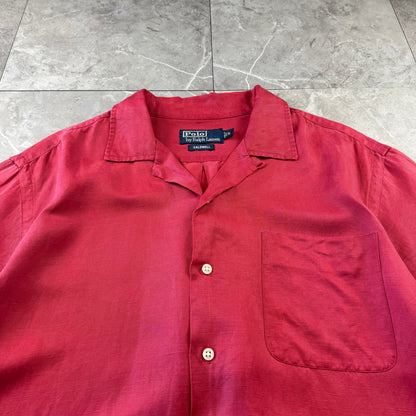00s Polo by Ralph Lauren Caldwell Red Silk x Linen Open Collar Shirt M