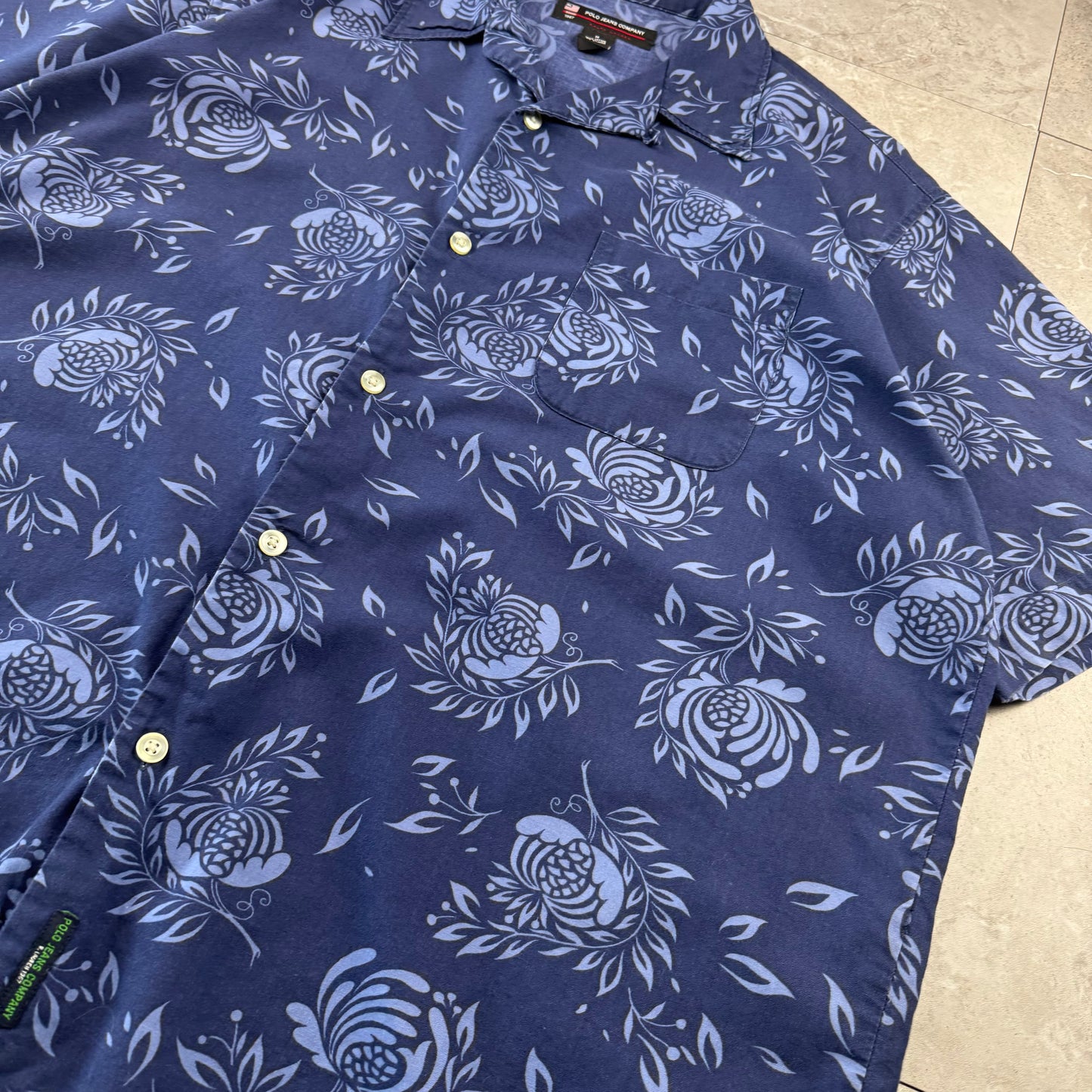 00s Ralph Lauren Polo Jeans Co. Navy Floral Open Collar Shirt